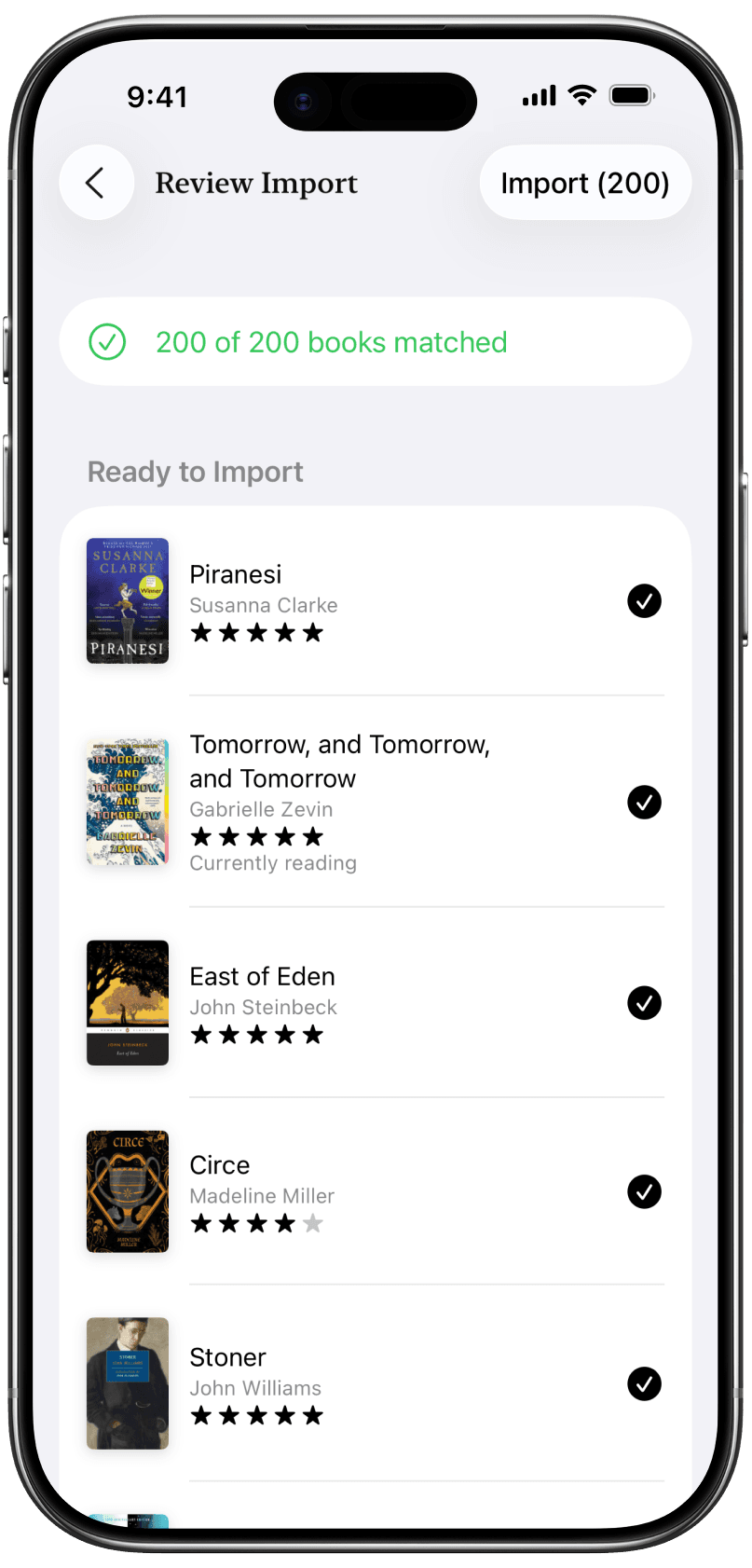 Reviewing a Goodreads library import