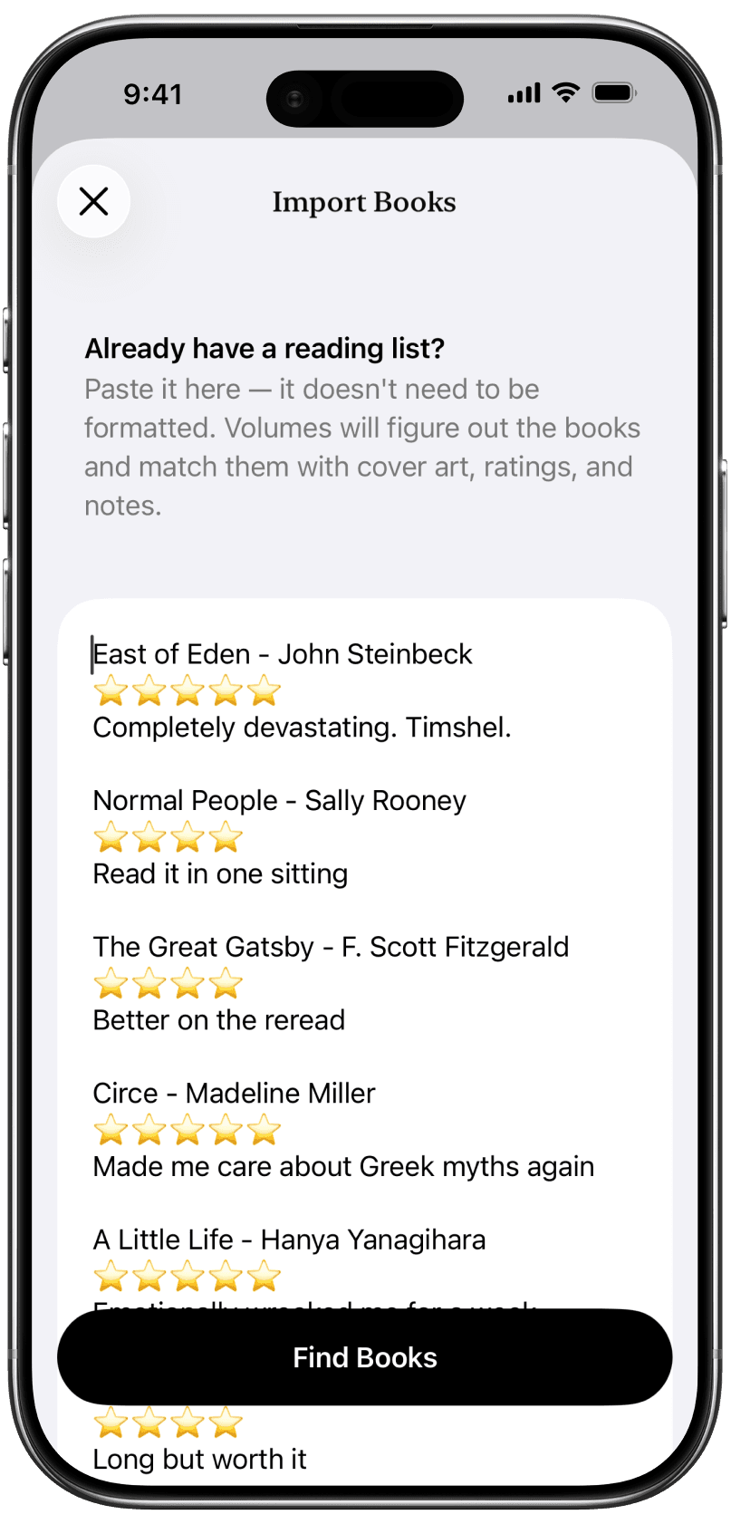 Pasting a reading list to import