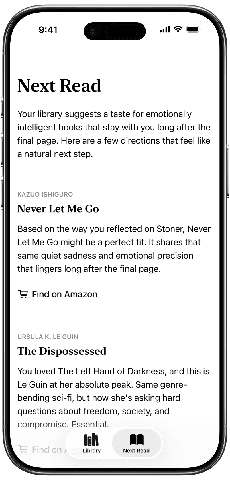 Next Read recommendations with reasons