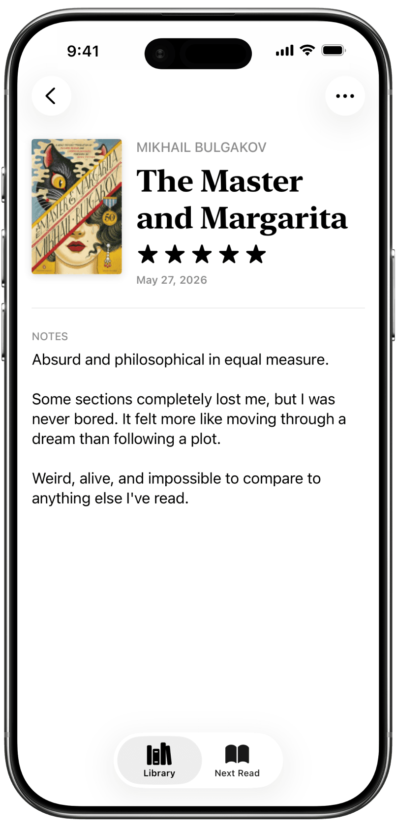 A rated book entry with written reflections
